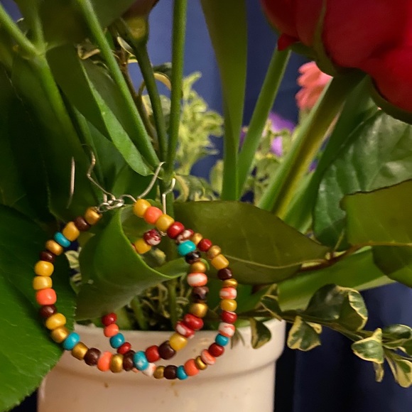 Handmade Colourful Beaded Hoops - Picture 3 of 5